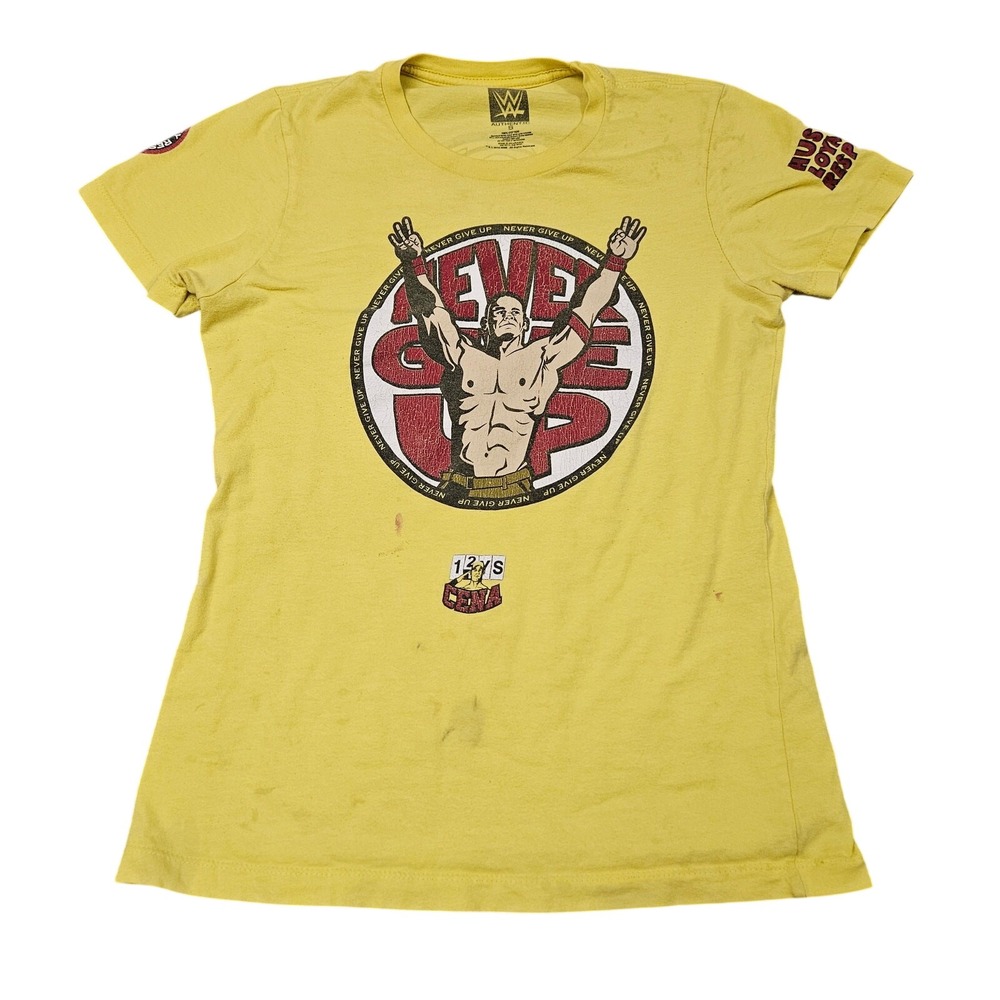 WWE John Cena TShirt Youth S Yellow Never Give Up U Cant See Me Grunge Wrestling
